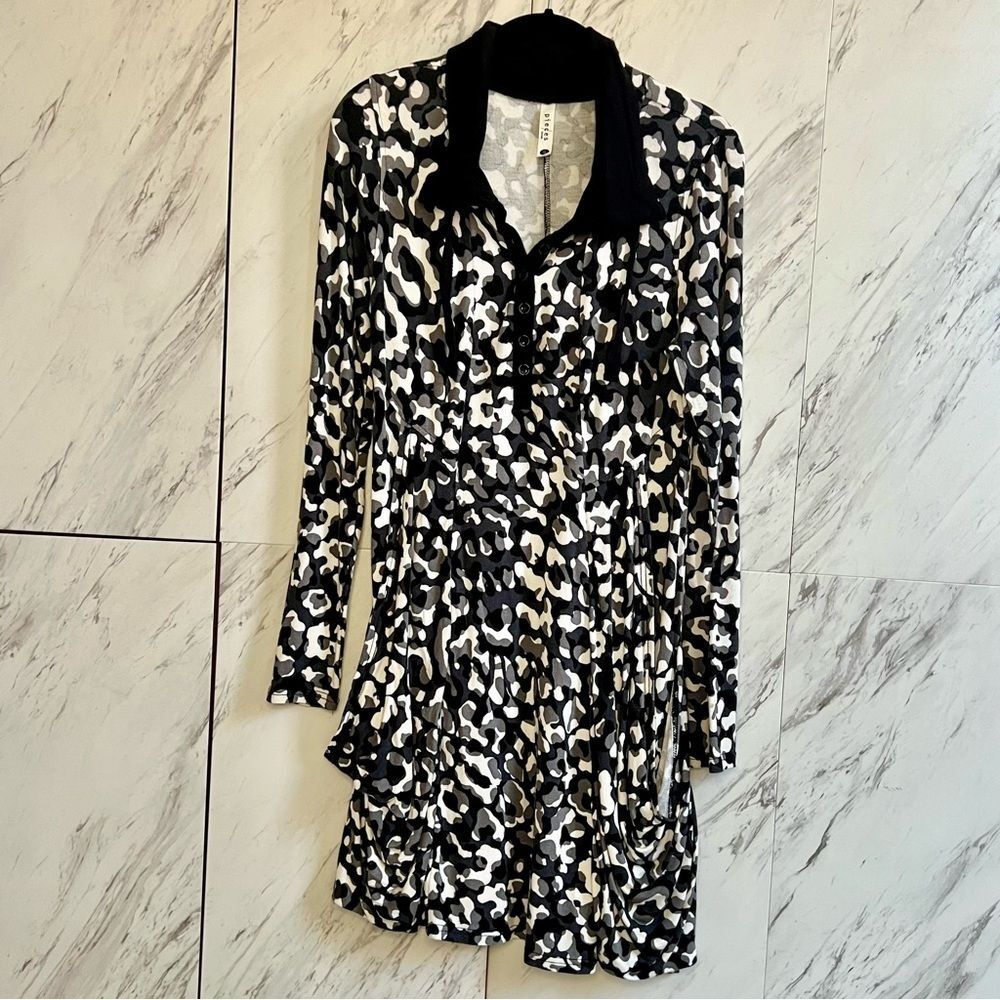 Kensie Drapey French Terry Camouflage Lagenlook Pocket Dress Womens S
